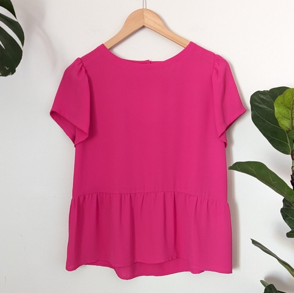 LOFT Tops - LOFT | Button Back Cut Out Peplum Blouse Hot Pink